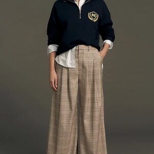 Maeve Beige Plaid Wide-Leg Trousers